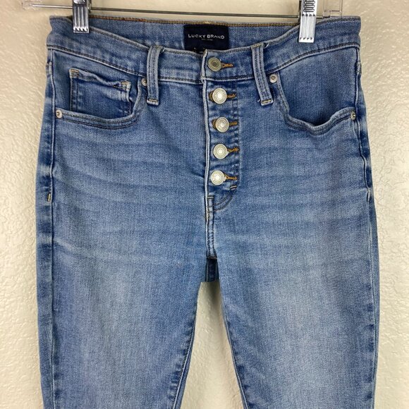 Lucky Brand Bridgette High Rise Button Fly Skinny Jeans Sz 6 (28A) See Worn Spot - Picture 1 of 16